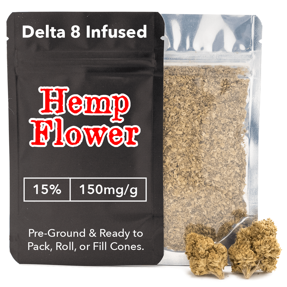 A picture of a pouch of Delta 8 Infused Hemp Flower 15% | 150mg/g